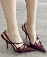 Rote High Heels Sandalen aus Kunstleder mit spitzer Zehenpartie